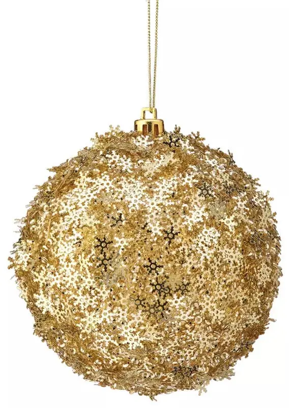 4" Metallic Gold Snowflake Sequin Ball Ornament 1