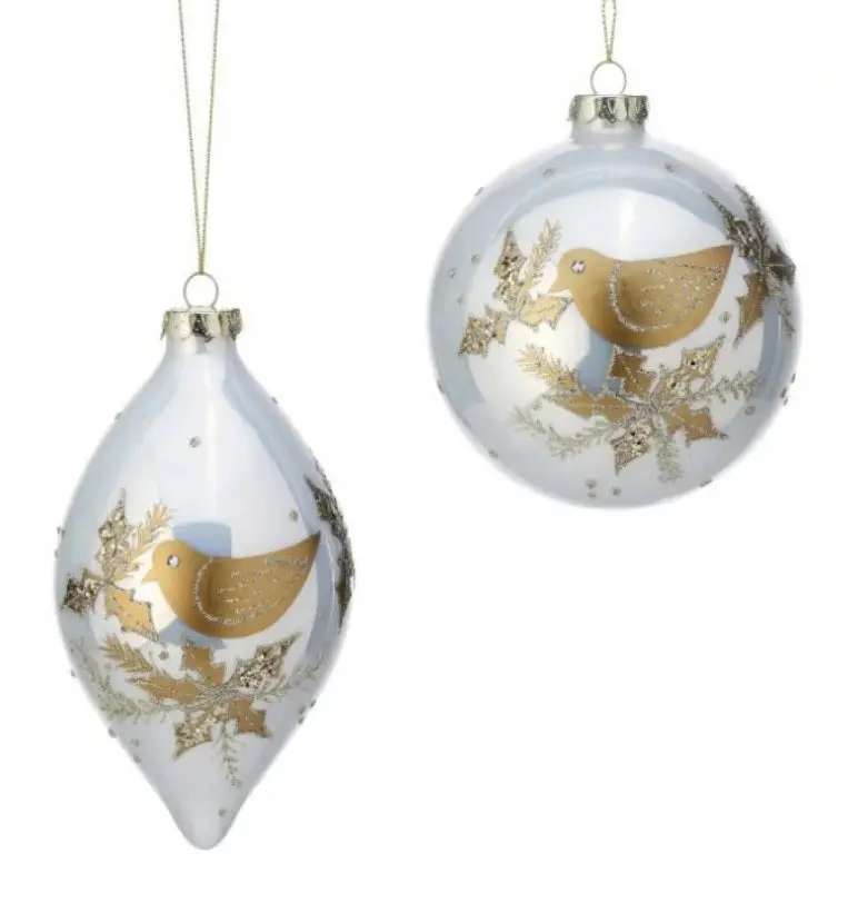Pearl & Gold Dove Glass Ornament 1