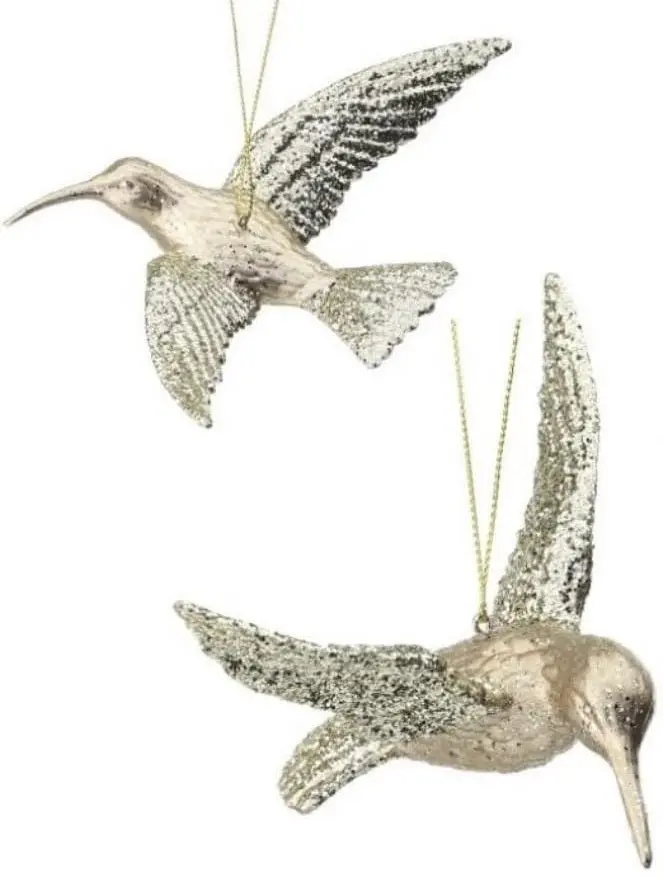 6" Champagne Gold-Glittered Hummingbird Ornament 1