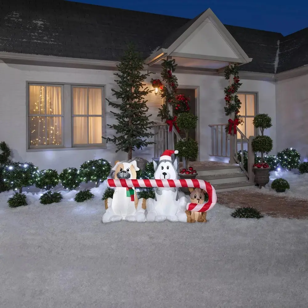 3.5' Airblown® Christmas Puppies Sharing Candy Cane Decoration 2