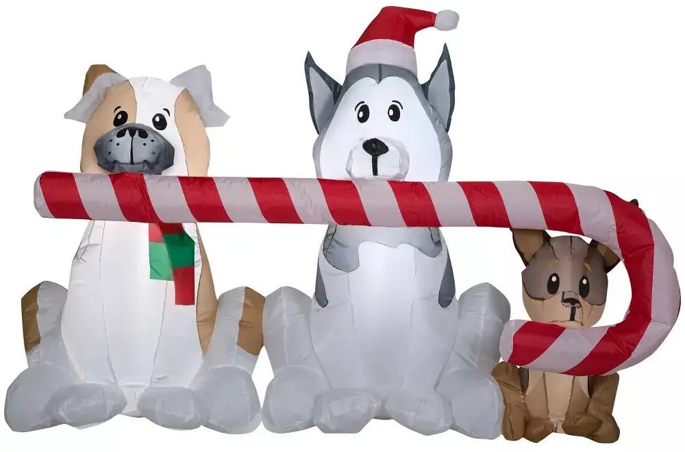 3.5' Airblown® Christmas Puppies Sharing Candy Cane Decoration 1