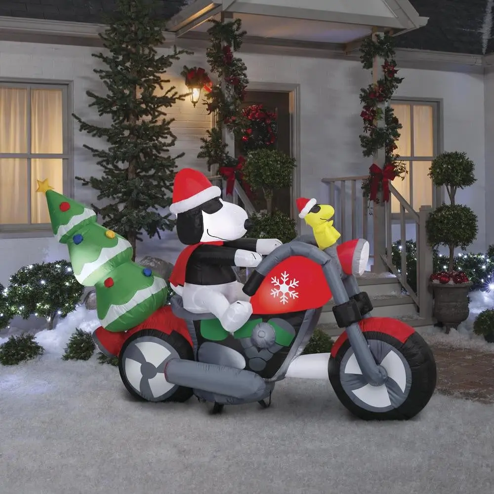 7' Airblown® Peanuts Snoopy & Woodstock Motorcycle Scene Led Christmas Inflatable 1