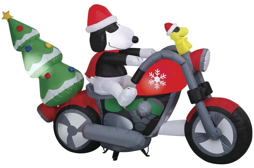 7' Airblown® Peanuts Snoopy & Woodstock Motorcycle Scene Led Christmas Inflatable 2