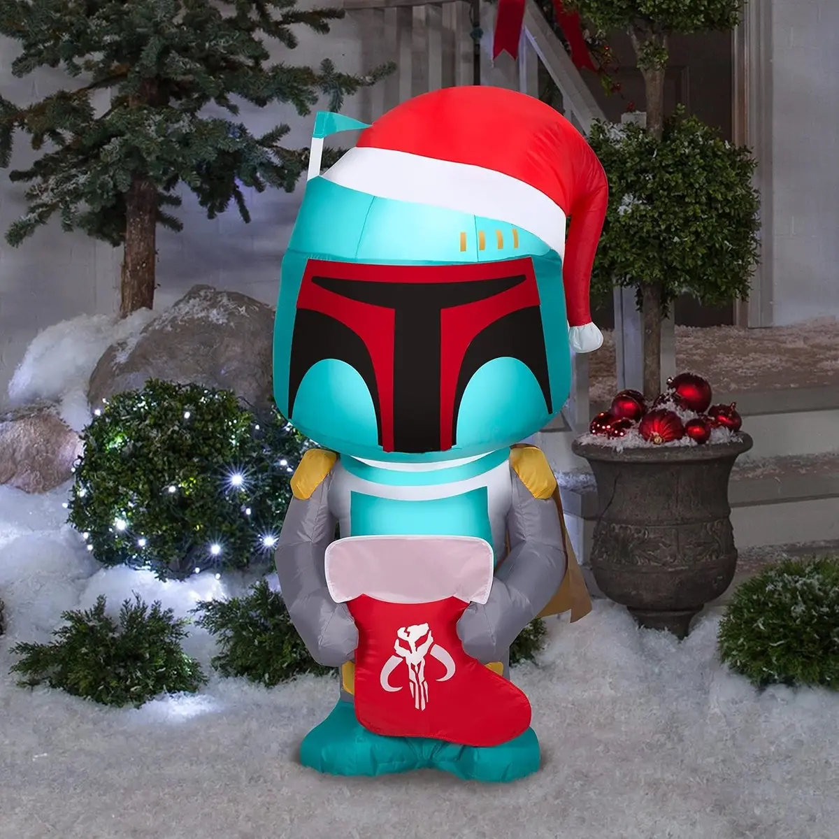 4' Airblown® Boba Fett With Stocking Christmas Inflatable 1