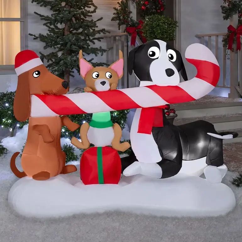 4.5' Airblown® Christmas Puppies Sharing Candy Cane Decoration 1