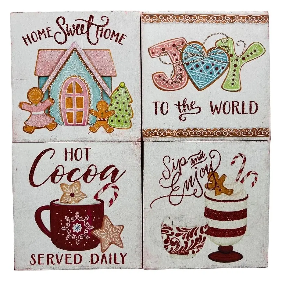 5.9" Wooded Holiday Design Block Decoration 1