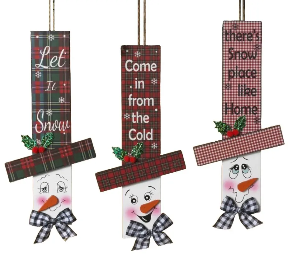 9.5" Wooden Holiday Hanging Snowman Head 1