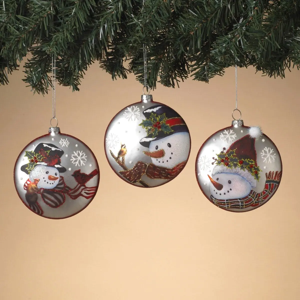 4.5" Glass Snowman Disc Ornament 1