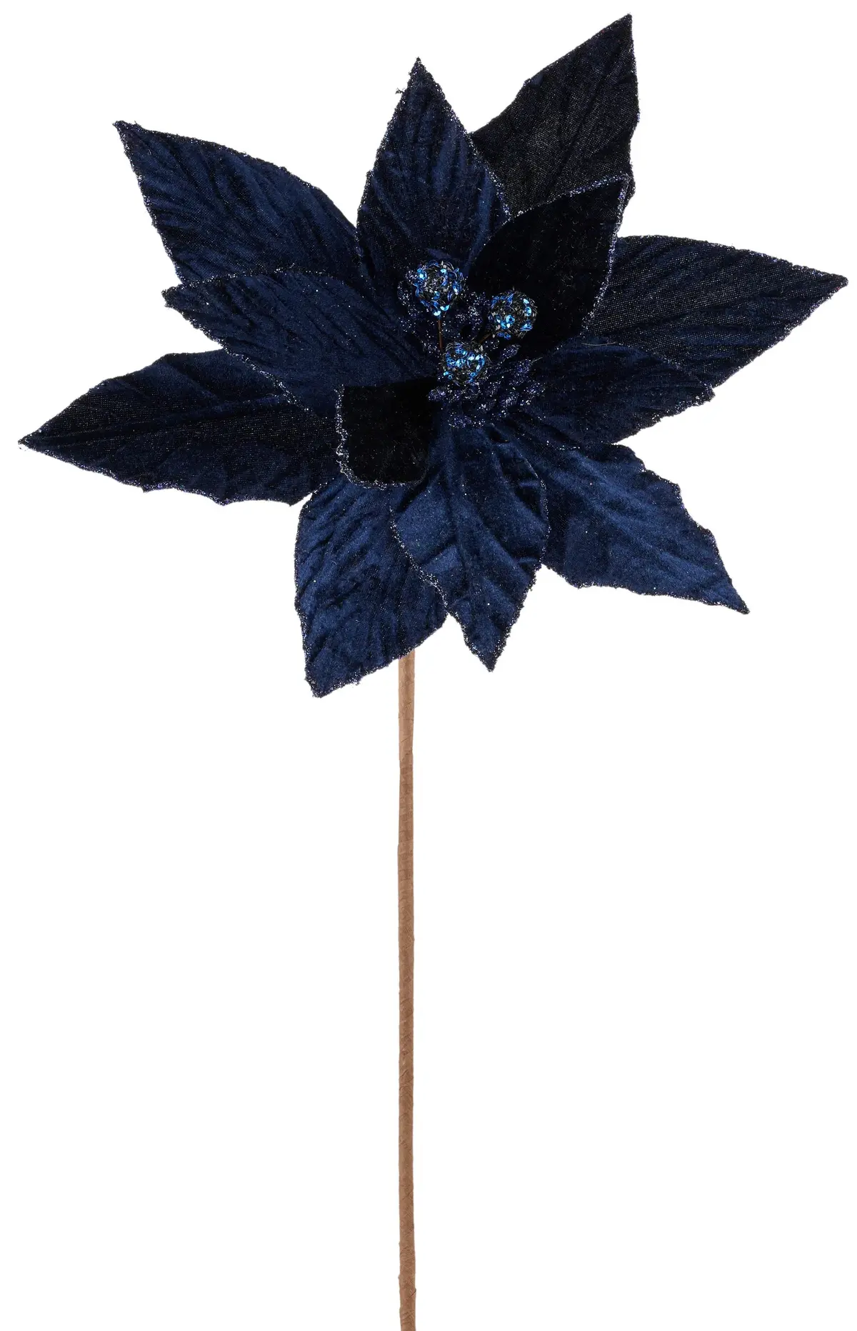 22" Midnight Blue Velvet Poinsettia Stem 1