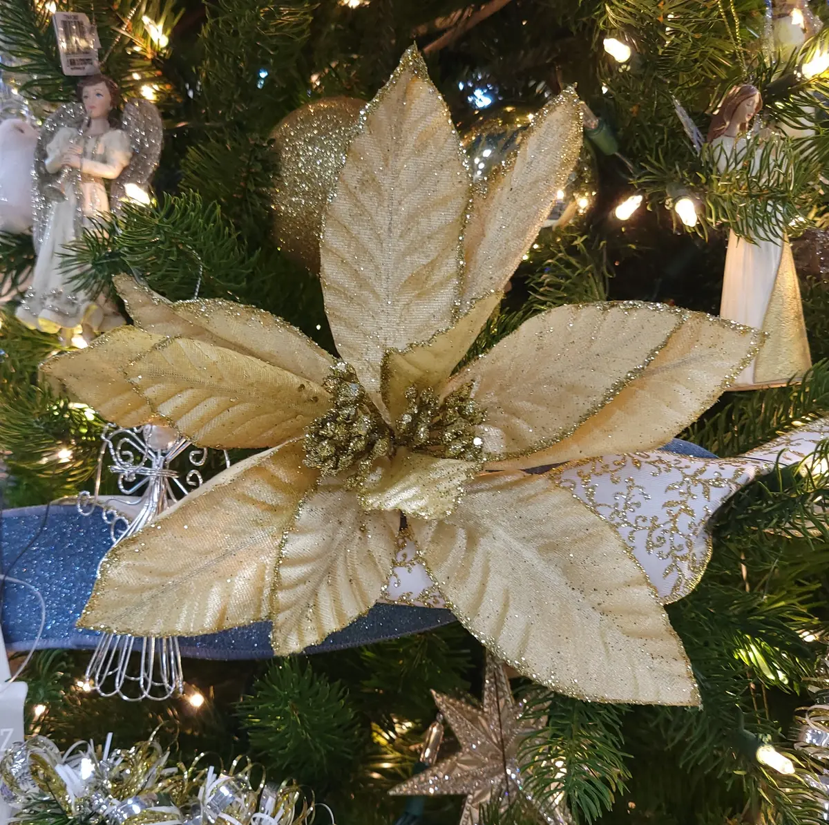 19.5" Gold Velvet Poinsettia Floral Stem 2