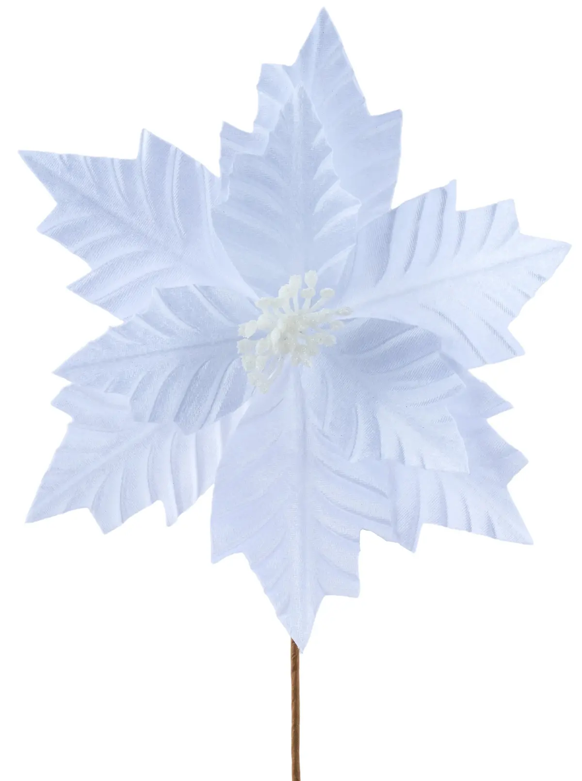 18" White Poinsettia Floral Pick Stem 1
