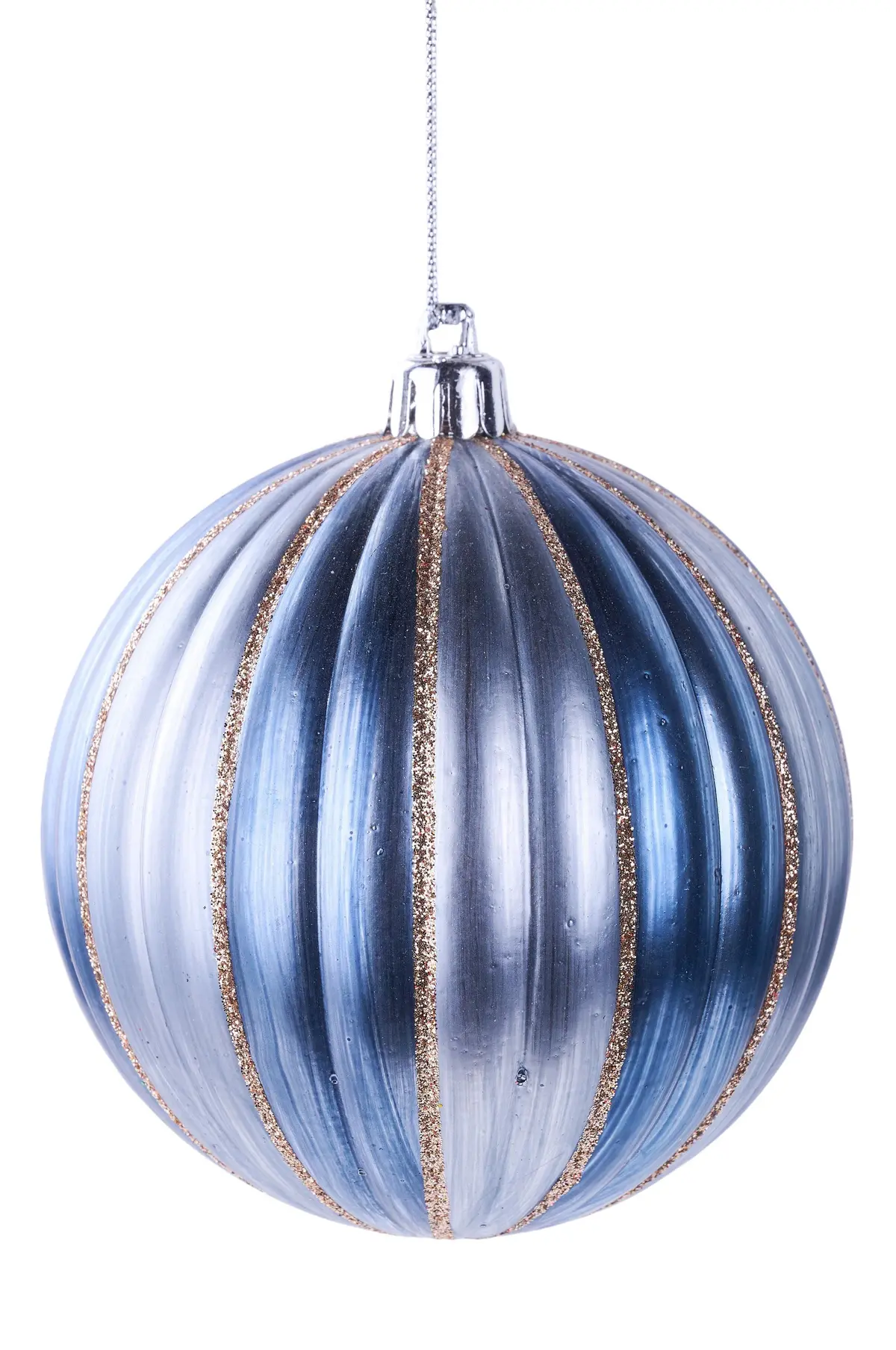 100Mm Blue & Gold Glitter Vertical Stripe Ornament 1