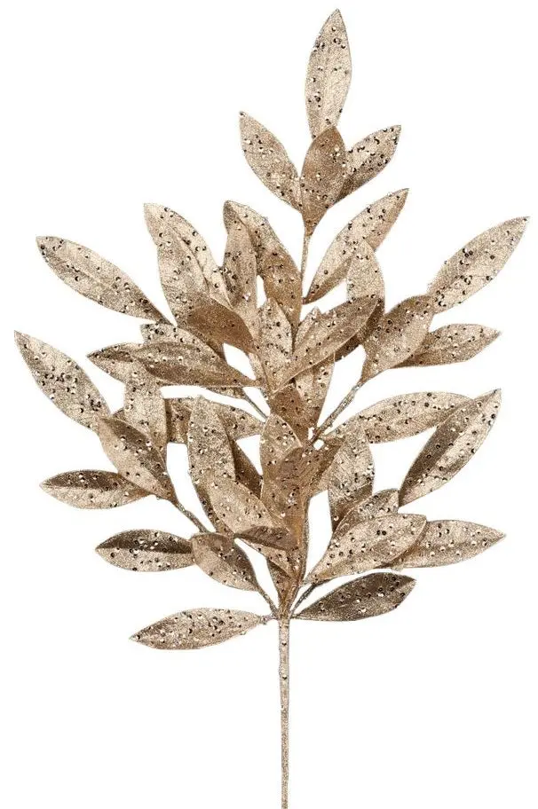 23" Champagne Glitter Bay Leaf Spray 1