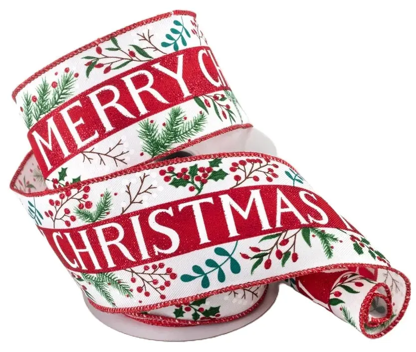 10 Yards Of Holly & Mistletoe Merry Christmas Ribbon 1