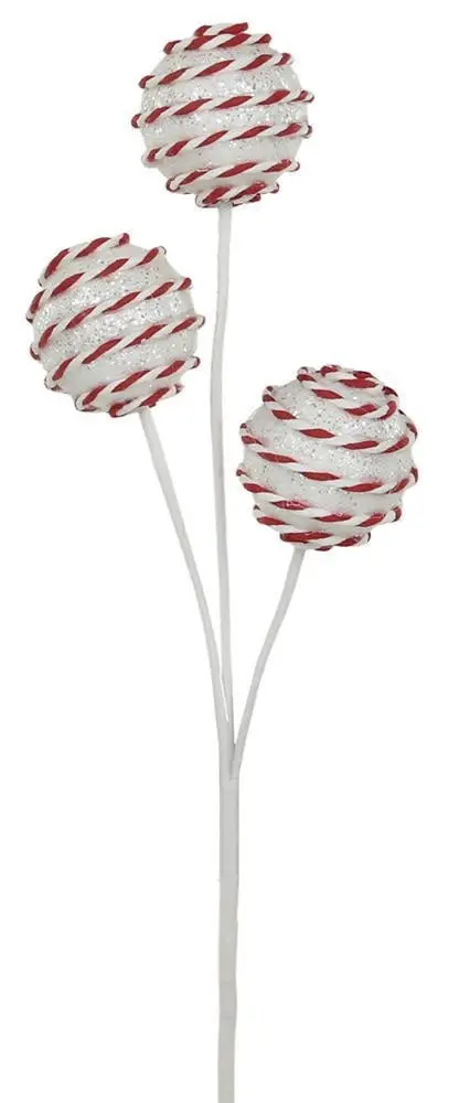 16" White & Red Striped Ball Pick Spray 1