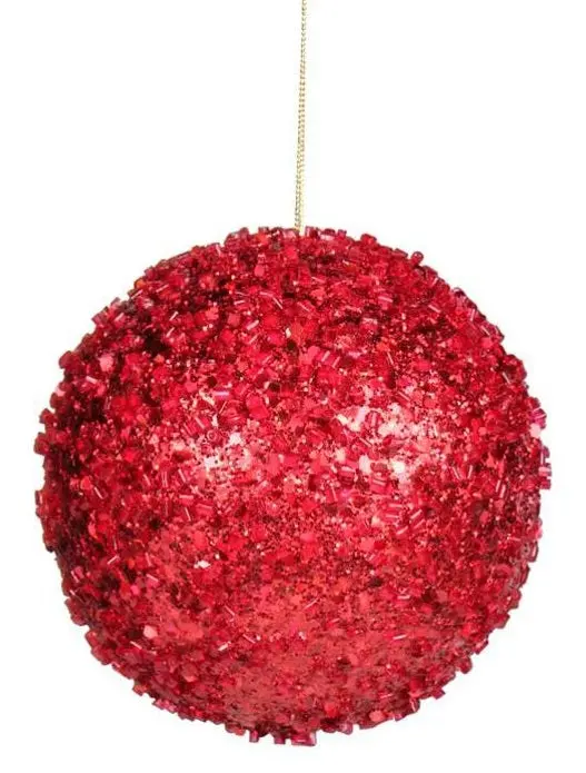 4" Red Beaded Glitter Ball Ornament 1
