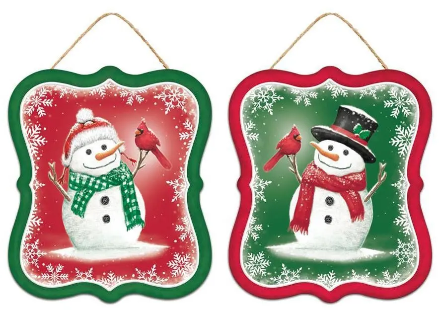 7" Snowman & Cardinal Sign Ornament 1