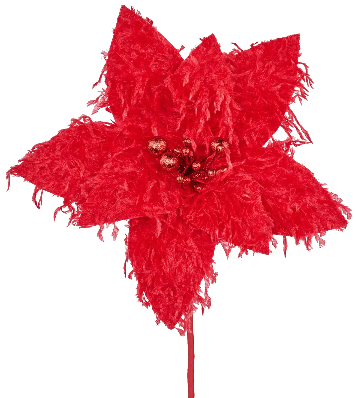 13" Furry Red Poinsettia Pick Spray 1