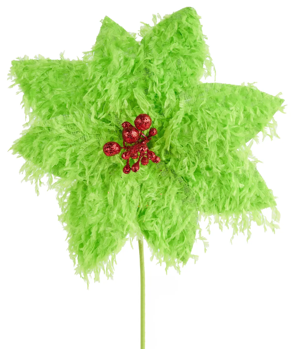 13" Furry Lime Green & Red Poinsettia Pick Spray 1