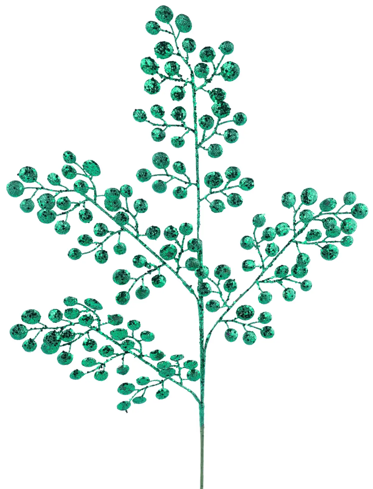 33" Emerald Green Glittered Round Leaf Stem Spray 1