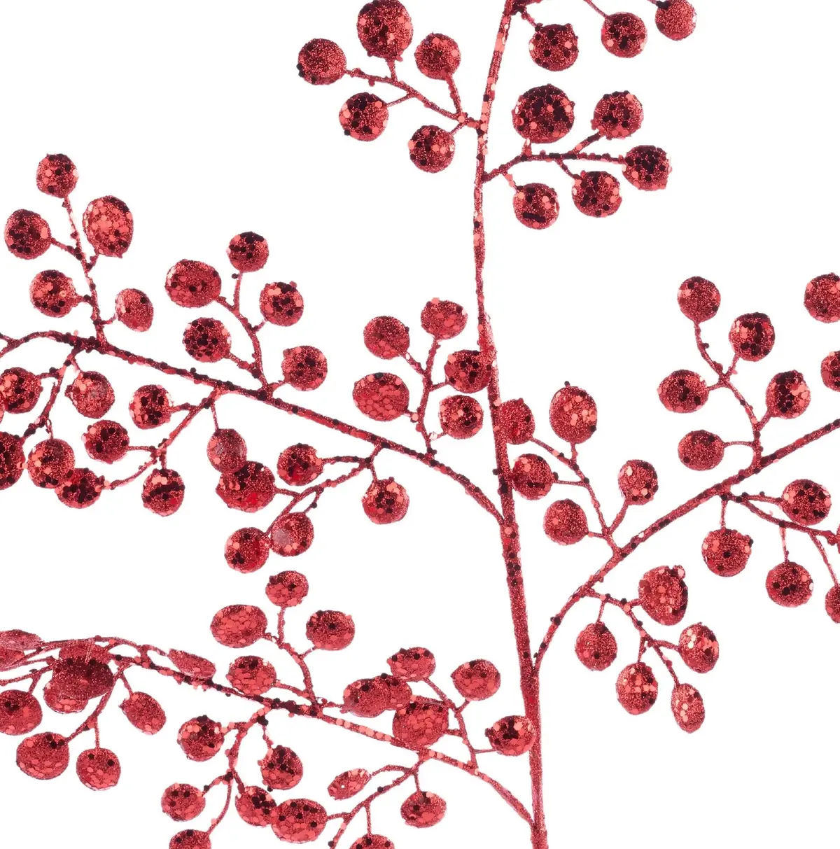 33" Red Glittered Round Leaf Stem Spray 2
