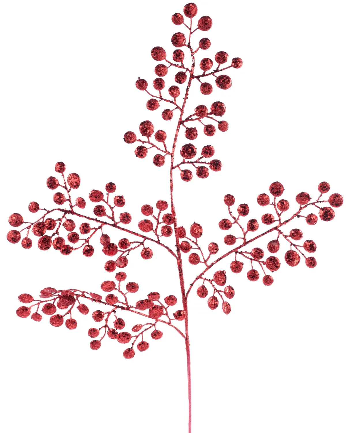 33" Red Glittered Round Leaf Stem Spray 1