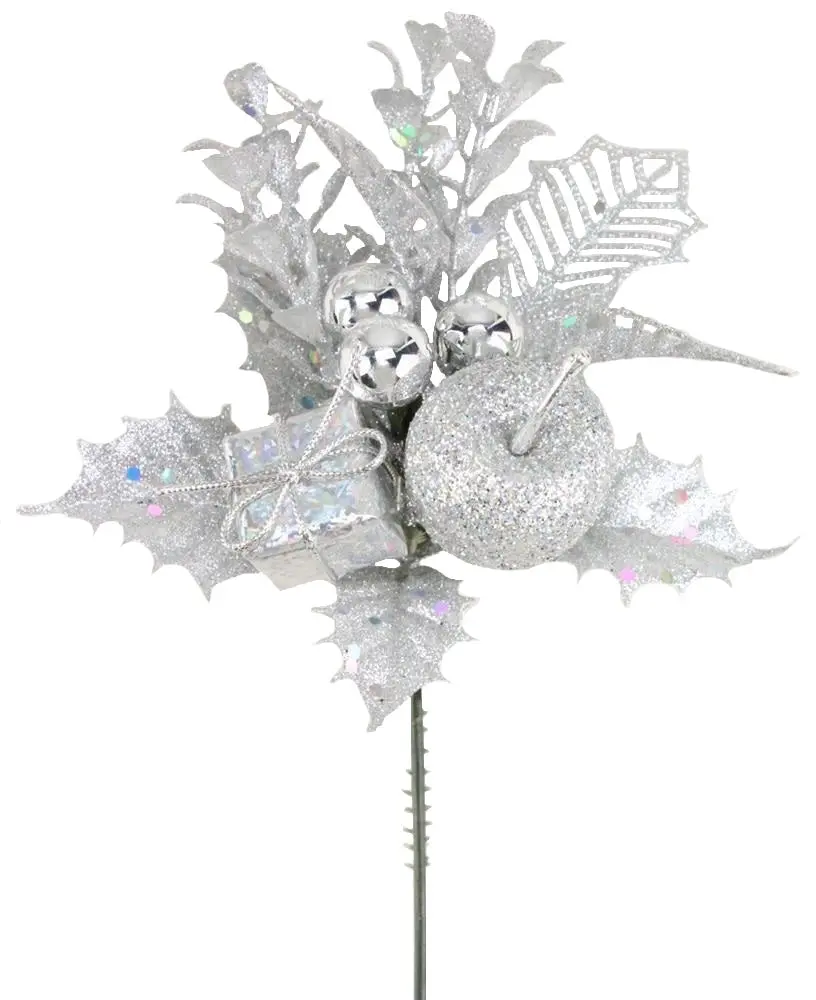 7" Silver Apple, Present, Bauble Pick Spray 1