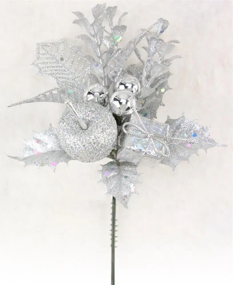 7" Silver Apple, Present, Bauble Pick Spray 2