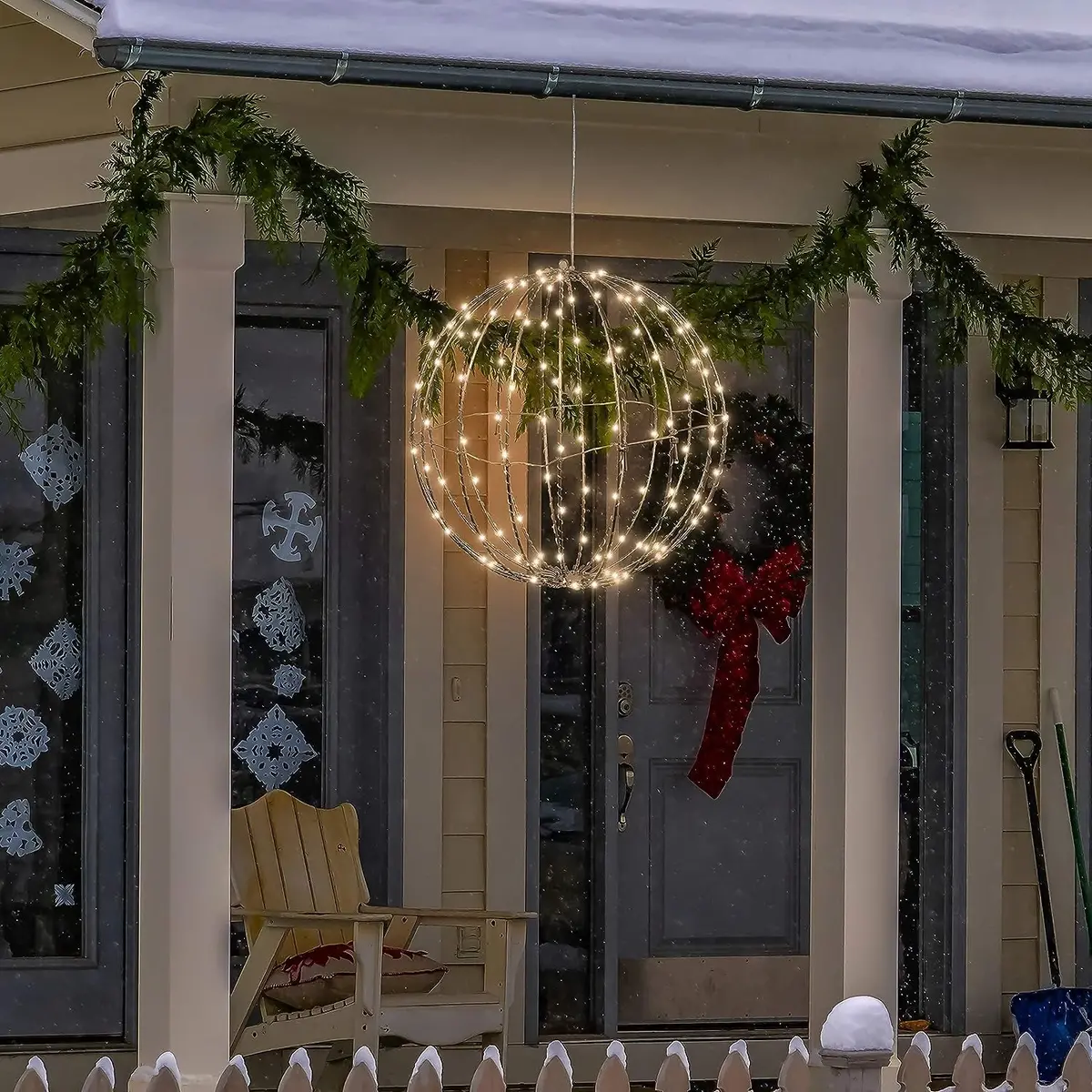 8" Foldable Metal Warm White Led Sphere Hanging Ornament 1