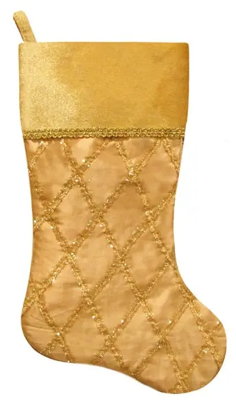 20.5" Gold Glitter Criss-Cross Christmas Stocking 1
