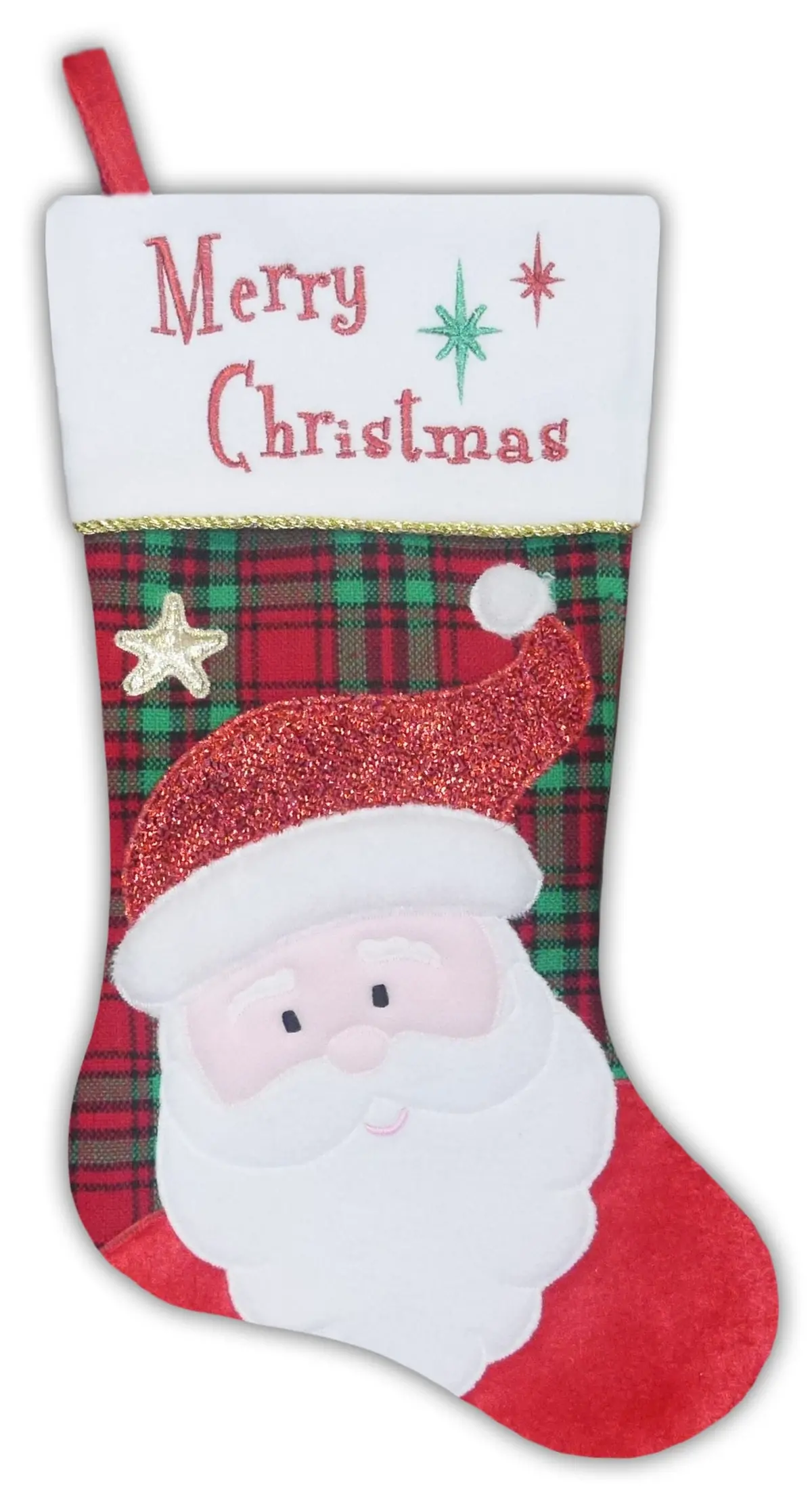 20.5" Santa On Plaid Christmas Stocking 1