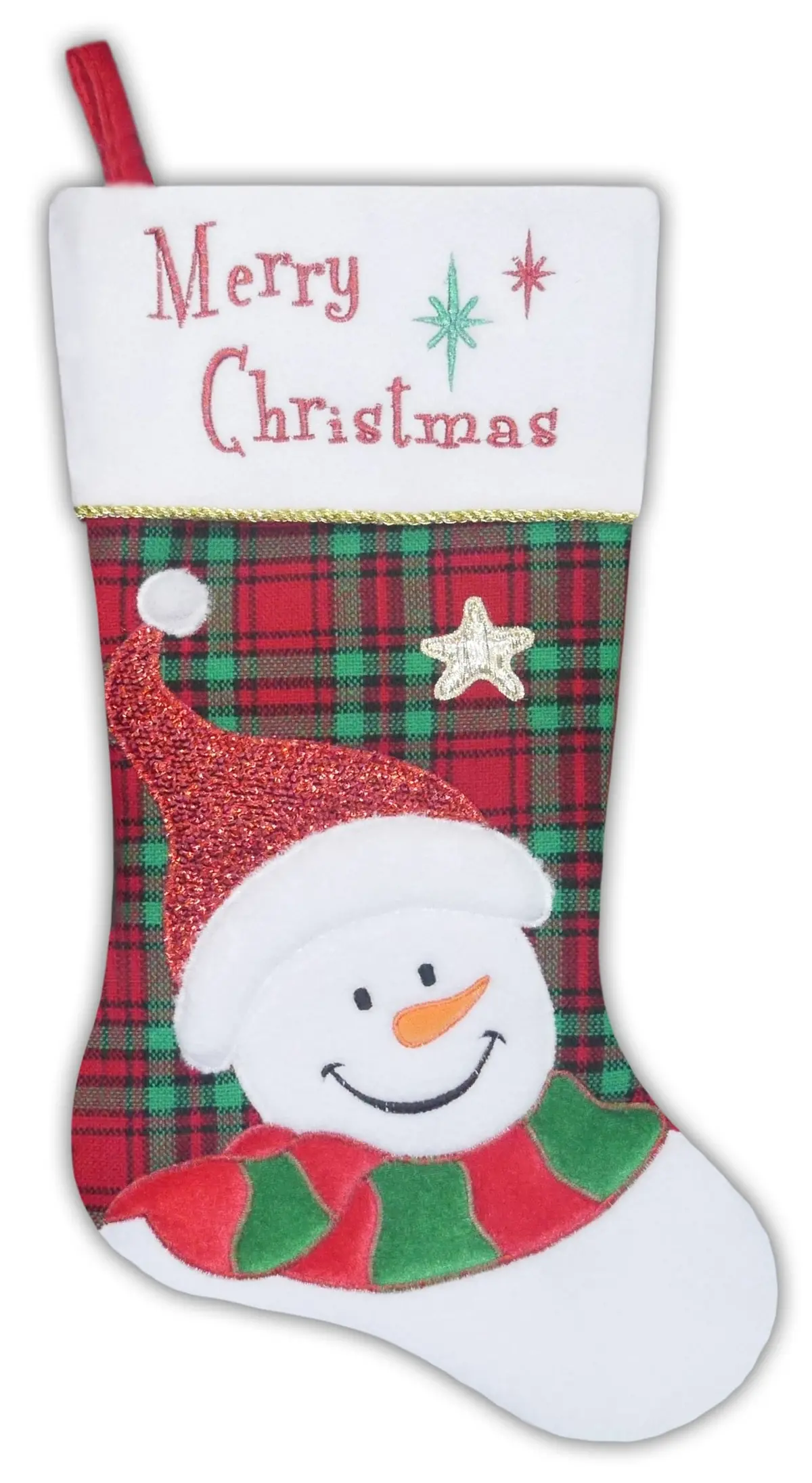 20.5" Snowman On Plaid Christmas Stocking 1