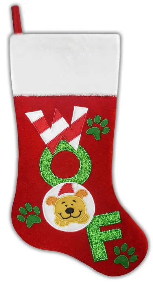 20.5" Red & Green "Woof" Dog Stocking 1