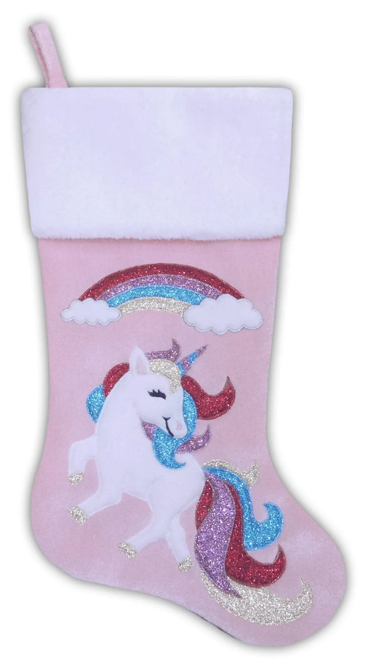 20.5" Pink Unicorn & Rainbow Christmas Stocking 1