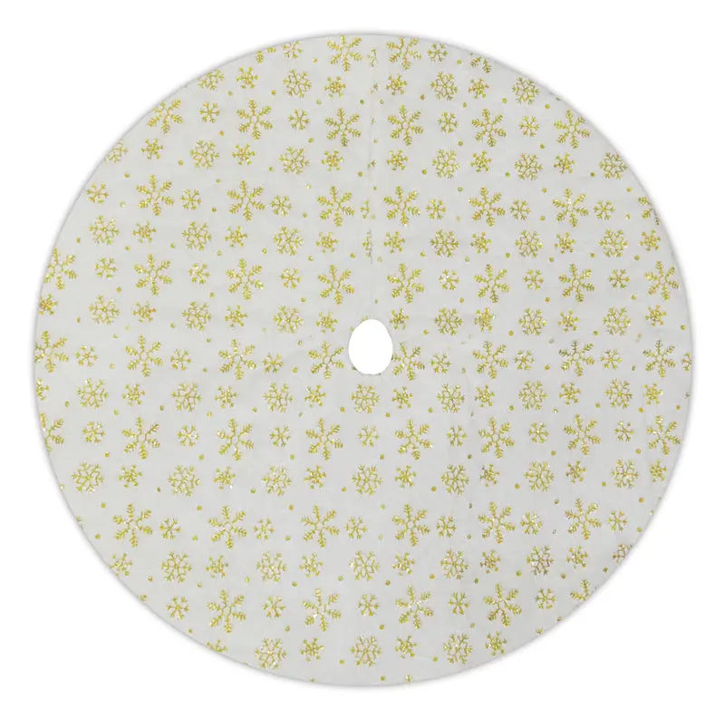 48" Gold And White Snowflake Embroidered Christmas Tree Skirt 1