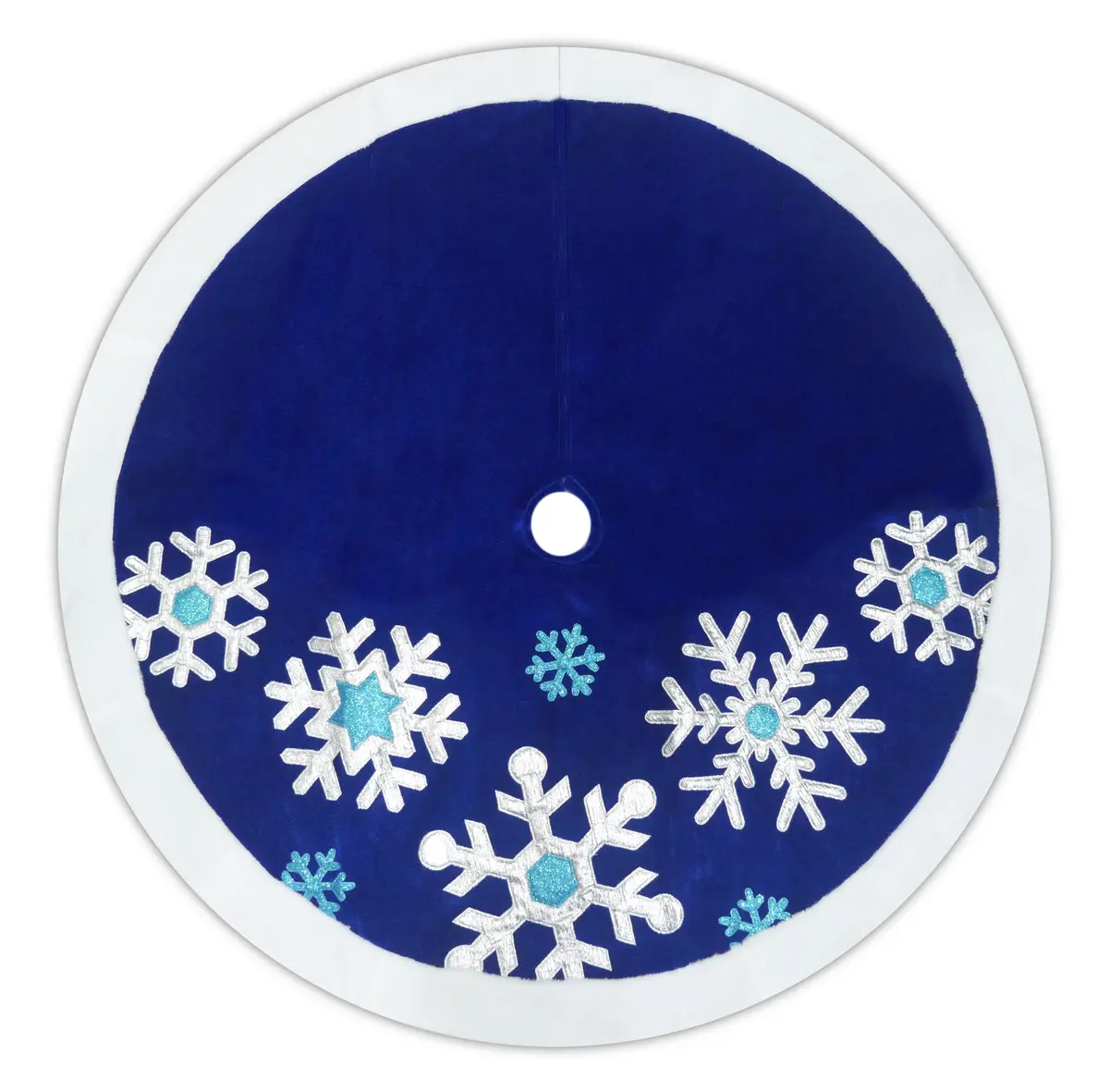 48" Blue Velvet Snowflake Christmas Tree Skirt 1