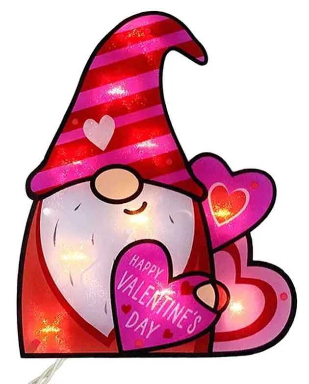 Valentine's Gnome Shimmer Window Light Ornamental 1