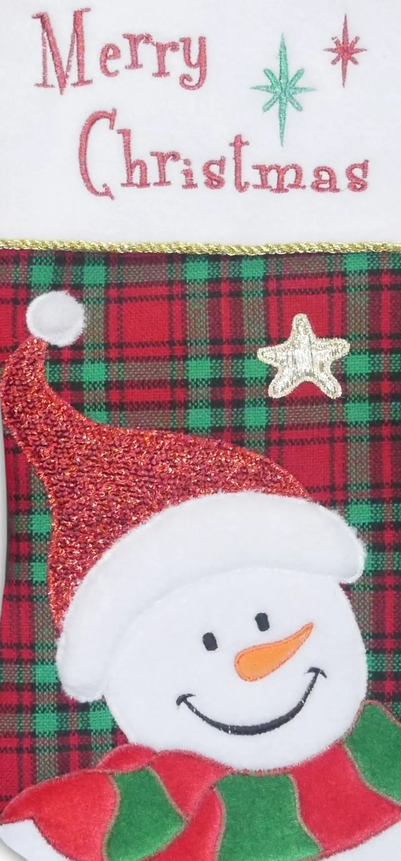 20.5" Snowman On Plaid Christmas Stocking 2