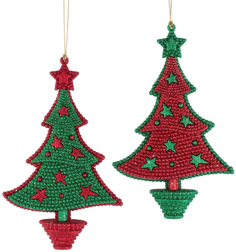 5.5" Glittered Red And Green Christmas Tree Ornament 1