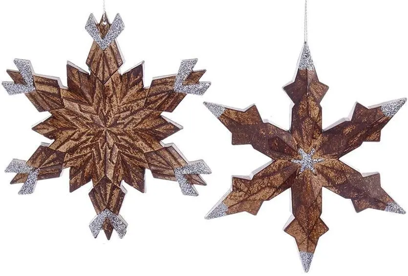 5" Wooden Glitter Snowflake Ornament 1
