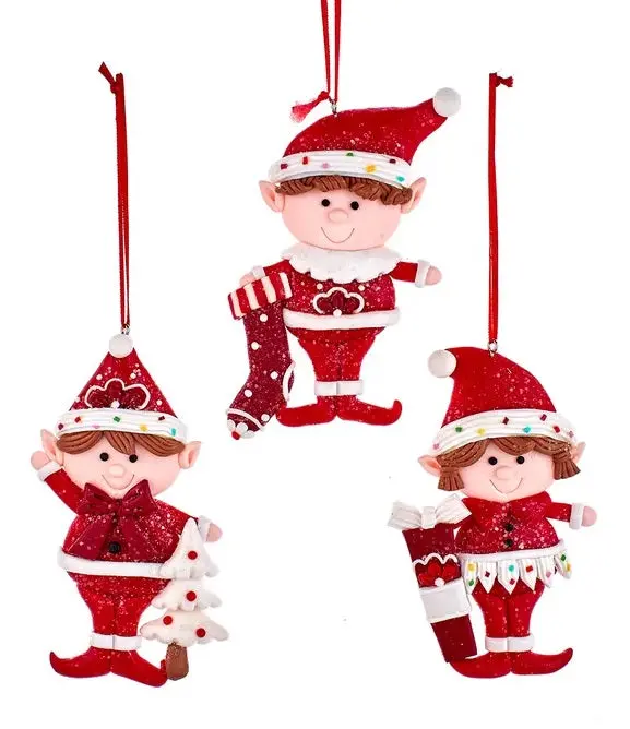 4.5" Red & White Gingerbread Elf Ornament 1