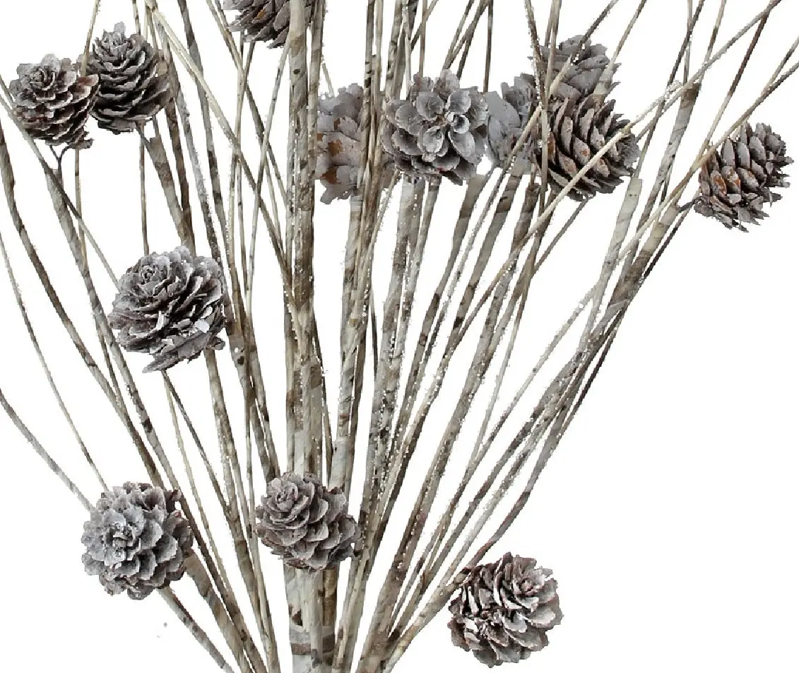 24" Frosted Birch Wrapped Twig With Pine Cones Pick Spray 2