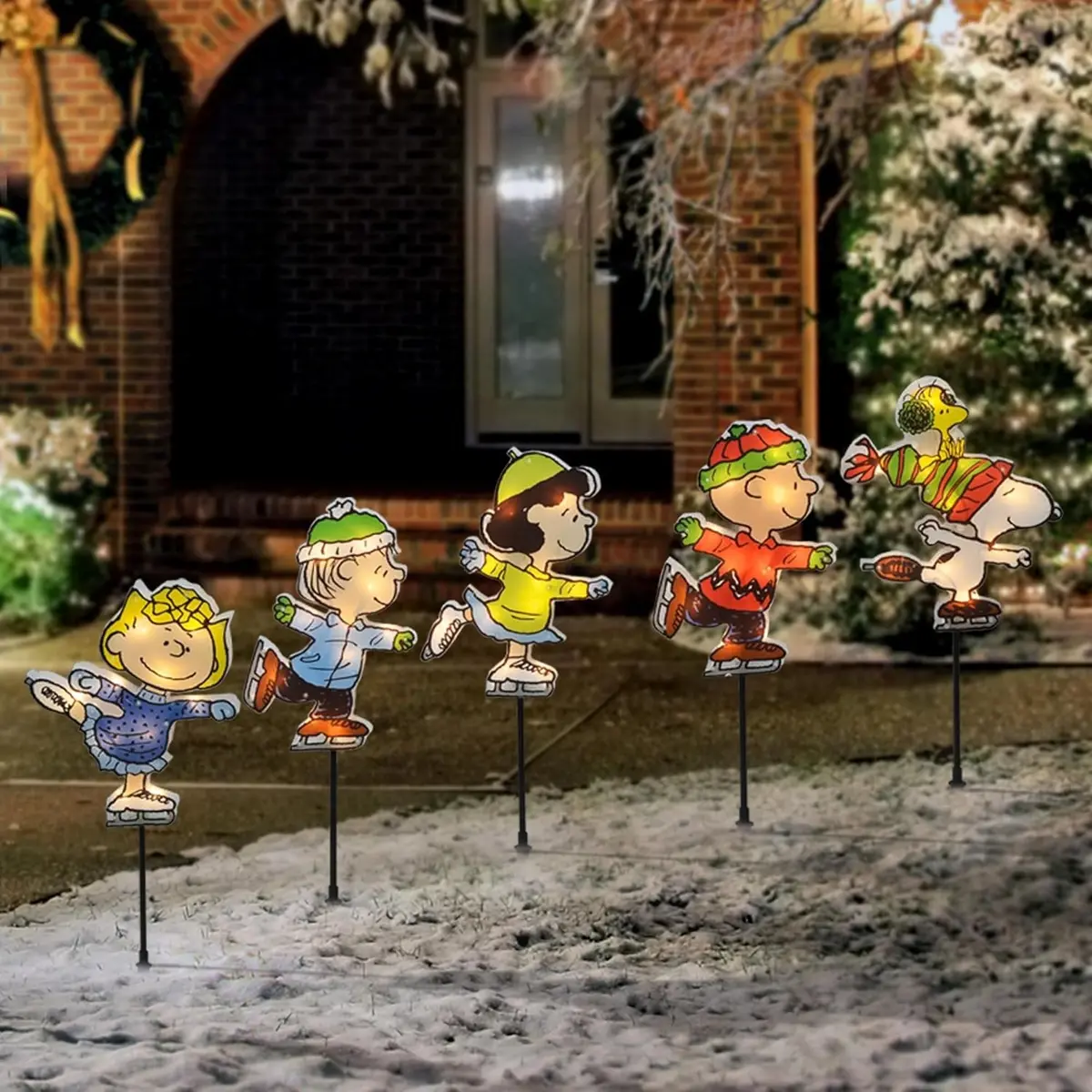 26" Peanuts Skating Christmas Pathway Markers (Set Of 5) 1
