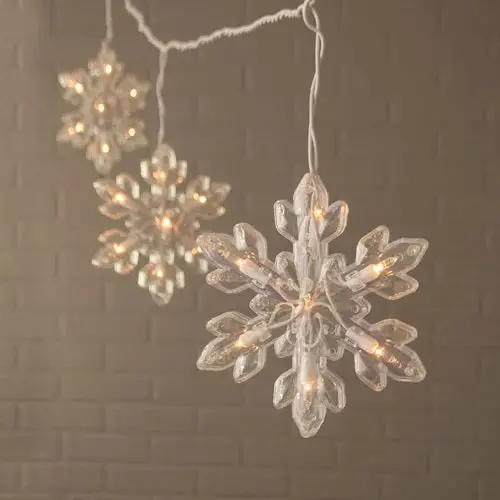 Set Of 5 Lighted Frosted Snowflake Lights 1