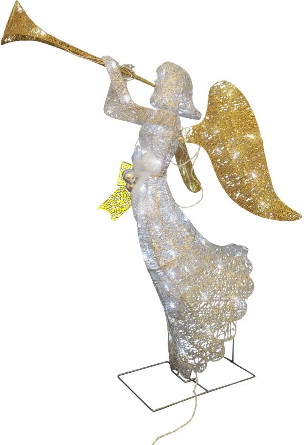 48" Silver Sisal Led Angel With Trumpet Lighted Sculpture 1