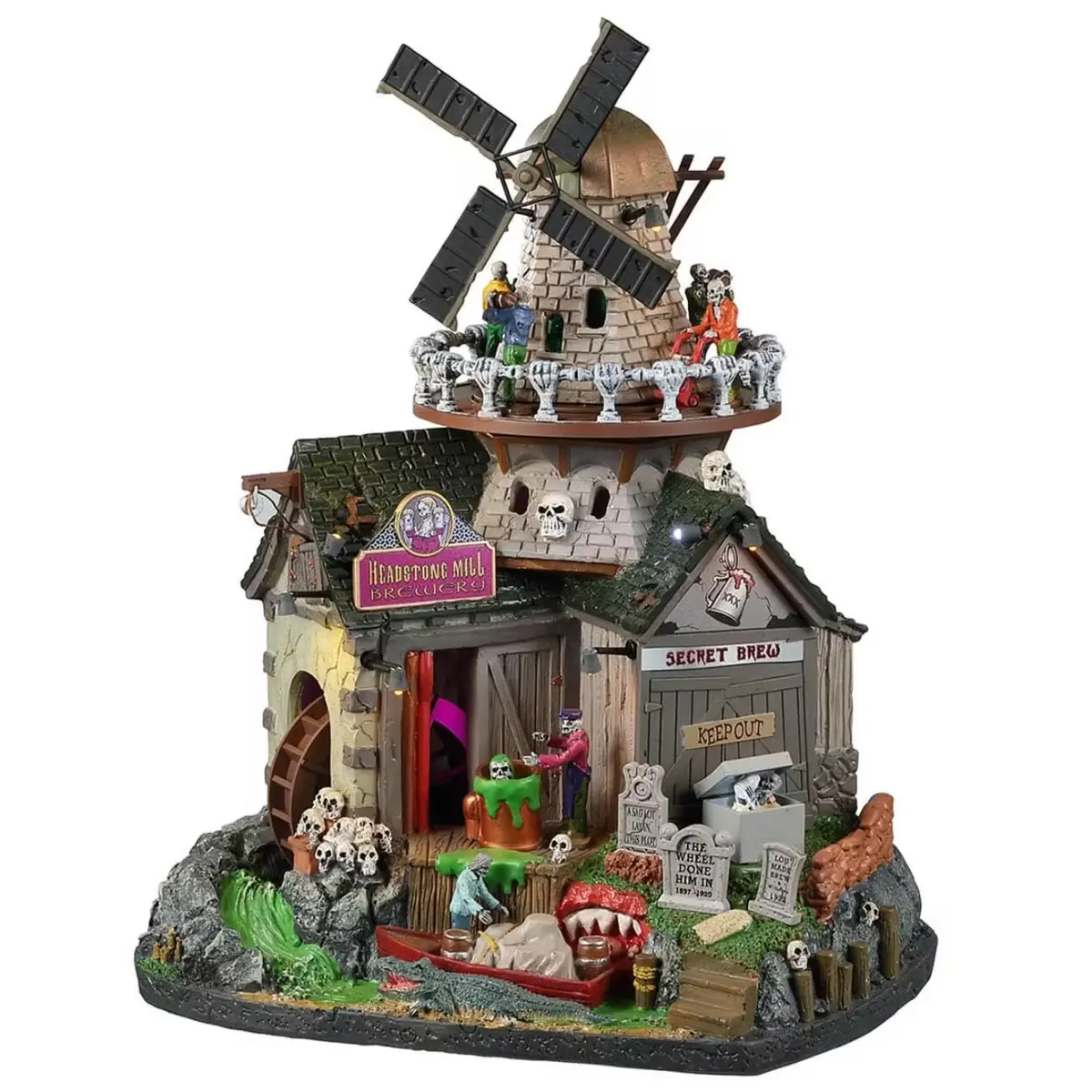 Lemax Spooky Town Headstone Mill Brewery #25849 1
