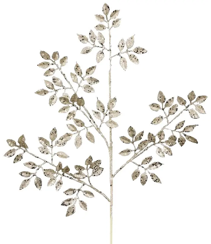 28" Champagne Glitter Leaf Spray 1