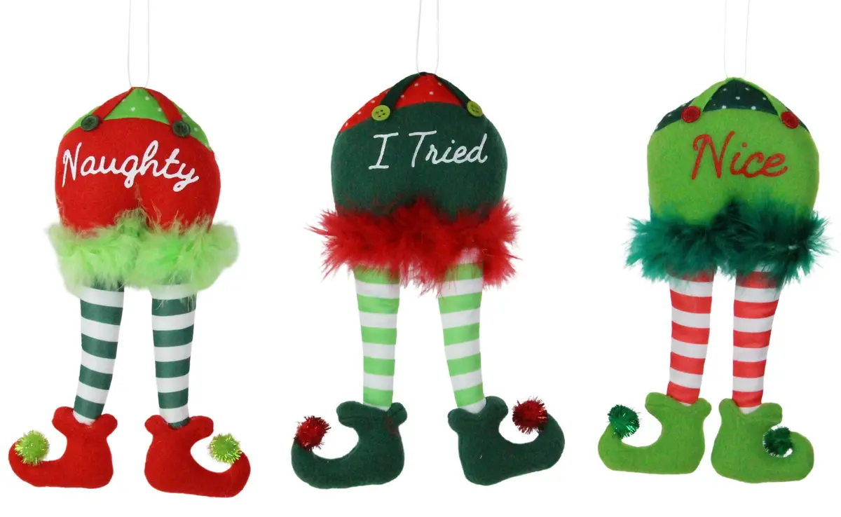 9" Naughty Or Nice Elf Bottom Ornament 1