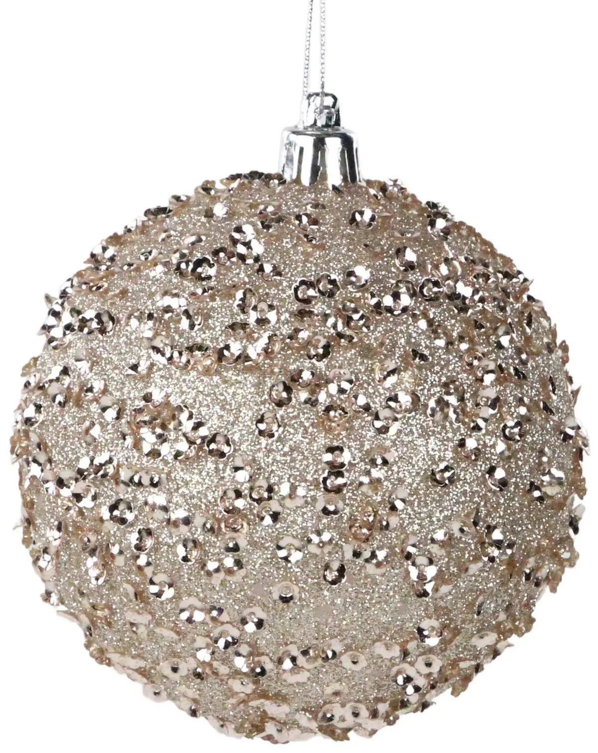 100Mm Taupe Sequin Glitter Plastic Ornament 1