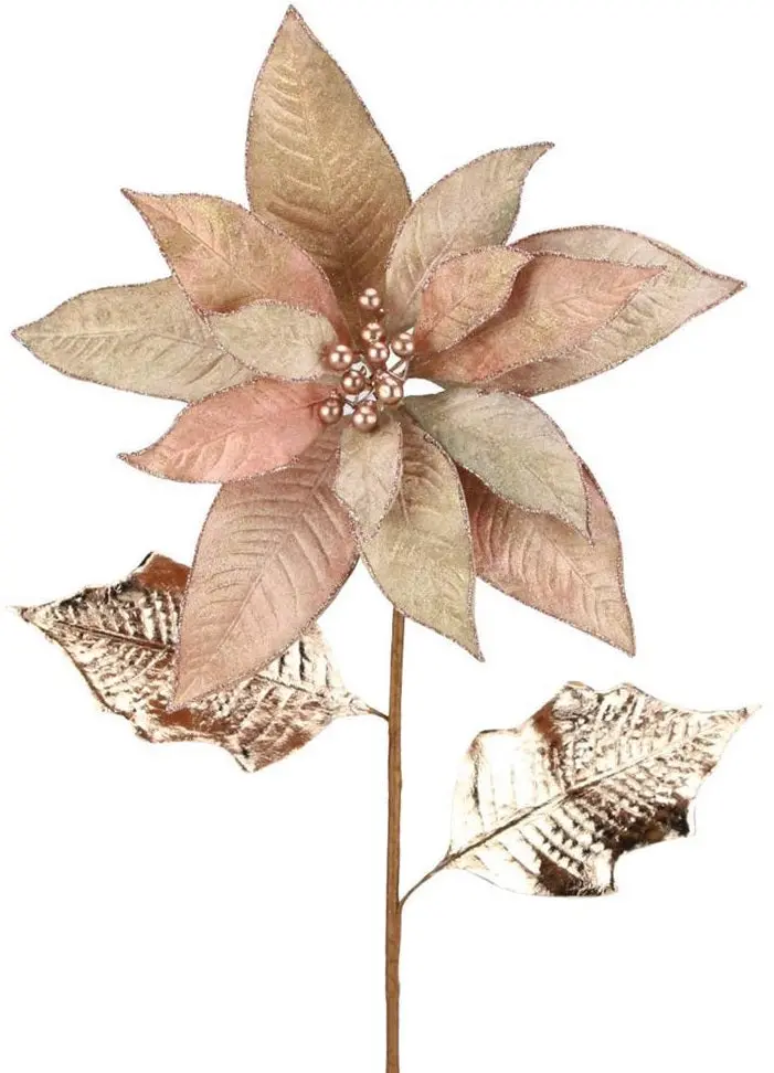 31" Rose Gold Poinsettia Pick Spray With Gold & Metallic Edges 1